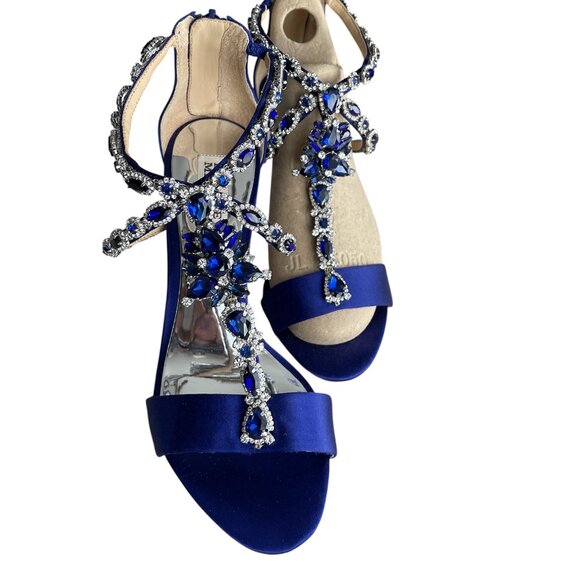 Badgley Mischka Georgia Cobalt Satin Strappy Jeweled High Heels,  Women's 7.5 - Picture 9 of 10